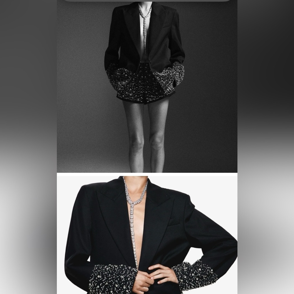 HM twill black sequin blazer new small